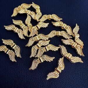 Pack of 20 pcs · 23mm Gold Plated Pewter Beads Angel Wings Craft Jewelry Beads